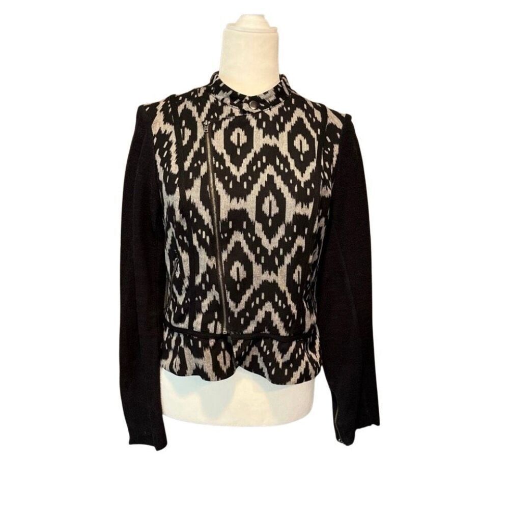 Willow & Clay black and cream geometric pattern 100% cotton zip tapestry blazer